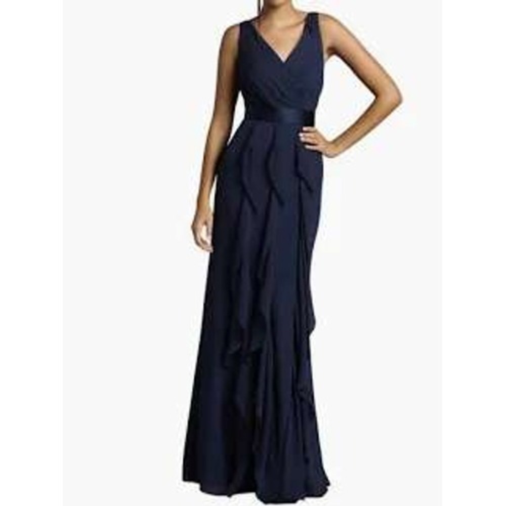 White by Vera Wang Ruffled Surplice Bodice Gown Womens 14 Midnight Blue VW360189